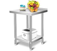 HUOLE Chariot de ServiceDesserte, Table de Travail pour Préparation de Cuisine d'Aliment Table De Travail INOX Adossée Cuisine Rangement Mobile Plateau