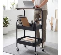HUOLE Desserte de Style Industriel, Chariot Multifonction en métal pour CuisineÉtagère Boulanger de Cuisine avec tiroirs, 43 x 30 x 77 cm, 3 Couches (Noir)