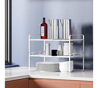 HUOLE Étagère de cuisine, étagère à épices, Empilable, Extensible, en Métal, Bois d’Ingénierie,organiseur de tasses, organiseur d'assiettes, étagère de bureau pour bureau-36-60 * 21 * 36,5 cm (blanc)