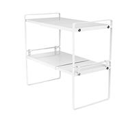 HUOLE Étagère de cuisine, étagère à épices, Empilable, Extensible, en Métal, Bois d’Ingénierie,organiseur de tasses, organiseur d'assiettes, étagère de bureau pour bureau-36-60 * 21 * 36,5 cm (blanc)