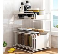 HUOLE Étagère de Rangement sous Évier avec 2 Niveaux Paniers Coulissants et Patin Antidérapant pour Cuisine Salle de Bain(37.4 * 26.5 * 44cm-Blanc),1pc