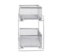 HUOLE Étagère de Rangement sous évier, Rangement sous évier à 2 Niveaux, Organisateur de Cuisine avec Tiroirs Coulissants, étagère à épices Organiseur Coulissant-35 * 18 * 32.5 cm-Argent (1 pièce)
