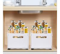 HUOLE Extensible Organisateur en Métal, Rangement sous Evier, Ajustable Coulissant Tiroir Étagères pour Placard Meuble Cuisine Salle Bain,Blanc - 38 x 25 x 19 cm (2 PC)