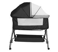 HUOLE Lit Bébé Cododo - Berceau avec Matelas, Mode Bascule pour Bercer, Côté Repliable, Hauteur Réglable, Fenêtres en Filet, Roues et Sac de Voyage - 0-24 Mois, 50kg-104 * 52 * 100-110 cm-Noir