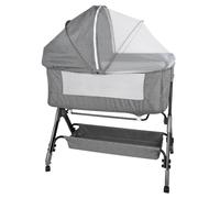 HUOLE Lit Bébé Cododo - Berceau avec Matelas, Mode Bascule pour Bercer, Côté Repliable, Hauteur Réglable, Fenêtres en Filet, Roues et Sac de Voyage - 0-24 Mois, 50kg-104 * 52 * 100-110 cm - Gris Lin