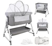 HUOLE lit Bebe indépendant,avec Matelas Moelleux et Moustiquaire 4 Roues, co-Sleeping, du Nouveau-né à 50kg, Inclinaison&Hauteur Réglable,3 en 1 Berceau Cododo pour Bébé 80 * 40 * 100-115cm-lin