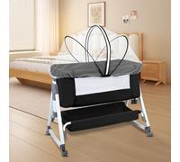 HUOLE lit Bebe indépendant, cododo avec Matelas, co-Sleeping, du Nouveau-né à 50kg, Hauteur et Inclinaison réglables, Fixation au lit des Parents-80 x 40 x 100-116 cm (6 Vitesses - Noir)