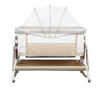 HUOLE lit Bebe indépendant, cododo co-Sleeping, du Nouveau-né à 50 kg, Hauteur et Inclinaison réglables, 4 Roues avec Blocage, Fixation au lit des Parents-90 x 60 x 90-115 cm - Blanc cassé + Or