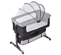 HUOLE Lit Cododo, Berceau Bébé 2 en 1, dès la Naissance et jusqu'à 9kg, 5 Réglage de la Hauteur, avec Matelas Roues Fenêtres Latérales en Maille, Co-Sommeil,92 * 58 * 70-90cm-noir