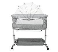 HUOLE Lit Jumeaux Bebe,Twin Nursery Center, Accessoire De Berceau Jumeau pour Parc, Lit De Bébé Dormeur avec Parents, Hauteur Réglable, Roue Universelle Muette, Berceaux-113 * 66 * 84 cm-Gris