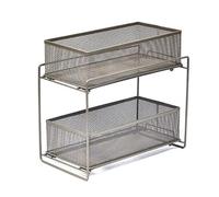 HUOLE Organiseur à 2 Niveaux avec paniers coulissants, Armoire de Cuisine Organisateur d'armoire, étagère de tiroir de Panier Amovible pour Rangement de Cuisine-Argenté