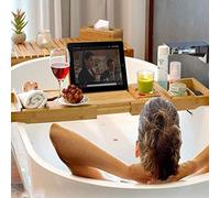 HUOLE Plateau de Bain en Bambou, Pont de Baignoire Extensible, Etagère à Baignoire de Salle de Bain avec Plateau de Rangement et Porte-Savon, Baignoire et Plateau de Lit, 75-109cm*23 * 4.5cm
