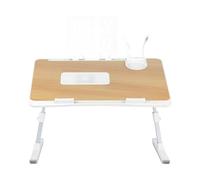 HUOLE Plateau de Lit, Pliable, Table de Lit pour Ordinateur Portable, inclinable avec Refroidisseur/Ports USB/Tiroir,Réglable en Hauteur et Angle, pour Canapé/Bureau/Sol,60 * 40 * 26-39cm-Noyer
