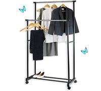 HUOLE Portant à vêtements, Penderie métallique, Charge Max,60 kg, Hauteur réglable, Mobile, avec roulettes XXL Support, Double Tringle à vêtements, métal/Plastique