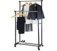 HUOLE Portant à vêtements, Penderie métallique, Charge Max,60 kg, Hauteur réglable, Mobile, avec roulettes XXL Support, Double Tringle à vêtements, métal/Plastique