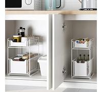 HUOLE Rangement sous évier à 2 Niveaux, Rangements sous Evier 2 Niveaux Organisateur Coulissant, Organisateur de Cuisine avec Tiroirs Coulissants, Panier de Rangement Coulissant en métal-2PC