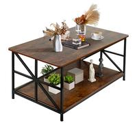 HUOLE Table Basse, Table de Salon, Buffet Bas, avec Compartiment Ouvert, Cadre en Acier en Forme de X, 100 * 52 * 47,5cm (D)
