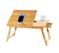 HUOLE Table d’Ordinateur Portable XL Bambou Aération Idéale Régler Hauteur 5 Inclinaisons Tablette Tiroir Nature, Bureau Pliable pour Ordinateur Portable,(66 * 30 * 35cm-Couleur Bois)