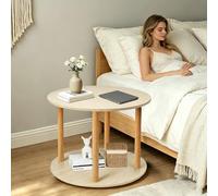 HUOLE Table d'Appoint Ronde à 2 Niveaux, Tables Basses,Bout de Canapé Ronde Guéridon, Style Moderne, Étagère Ouverte, Table de Chevet pour Salon, Chambre, Petit Espace 60 x 60 x 53 cm (Érable Blanc)