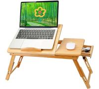 HUOLE Table de Lit Pliable en Bambou pour Ordinateur Portable - Plateau Réglable 3 Angles, Portable - 66 * 30 * 35 cm - Couleur Bois