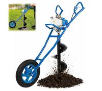 HUOMMGS Tariere Thermique 63 cm³ 2,2 KW Tarière à Essence avec 300mm Mèches, Roues 2 Temps Moteur Brouette Tarières Perceuse de Jardin pour Chantiers de Construction, Sylviculture