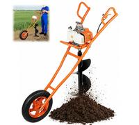 HUOMMGS Tariere Thermique 63 cm³ 2,2 KW Tarière à Essence avec 300mm Mèches, Roues 2 Temps Moteur Brouette Tarières Perceuse de Jardin pour Chantiers de Construction, Sylviculture