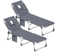 Huracan Lit de soleil avec ouverture du visage, 2 x chaises longues de plage avec coussin, poignées et poche latérale, chaise longue de jardin pliable avec 3 positions réglables, chaise longue pour