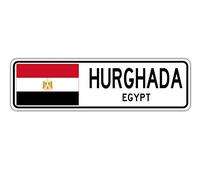 Hurghada Plaque de rue égyptienne drapeau égyptien ville campagne route mur cadeau panneau rue 10,2 x 40,6 cm