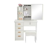 Hurrylying Grande coiffeuse avec éclairage LED réglable - Coiffeuse avec miroir - Pour chambre à coucher et salon - Compartiment verrouillable - Matériau de plaque d'étanchéité
