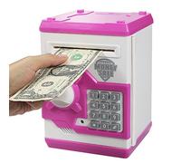 HUSAN Tirelire électronique avec Automatique Argent Faire défiler, Mini ATM Coffre-Fort,Économiser de l'argent Jouet pour Les Enfants, Anniversaire Cadeau de Noël pour garçons et Filles (Rose)