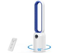 Husgw Ventilateur Sans Pale Silencieux, 24 Vitesses Ventilateur Colonne avec Purification par Ions Négatifs, Ventilateur sur Pied Oscillation à 90°, Écran LCD, Minuterie 12H, Pour Chambre à Coucher