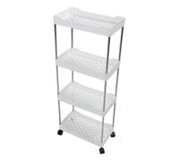 HUSHUI Chariot de Rangement à roulettes avec roulettes pour Salle de Bain, Cuisine, Salon - Chariot D'organisation en Métal à 4 Niveaux, PP Durable et Acier Inoxydable, 35 X 21 X 85 Cm (Blanche)