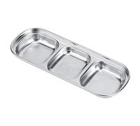 HUSHUI Ensemble de 1 Plat à Sauce en Acier Inoxydable, Plat à Condiments Durable à Trois Grilles pour la Cuisine Domestique et le Pique-nique, 21,5 X 8 X 2,4 Cm