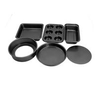 HUSHUI Ensemble de Moules de Cuisson Antiadhésifs, 6 Pièces, pour des Besoins de Cuisson Polyvalents, Moules à Gâteaux, à Pizza et à Pain en Acier au Carbone (Noire)