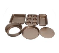 HUSHUI Ensemble de Moules de Cuisson Antiadhésifs, 6 Pièces, pour des Besoins de Cuisson Polyvalents, Moules à Gâteaux, à Pizza et à Pain en Acier au Carbone (Or)