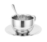 HUSHUI Ensemble de Tasses à café en Acier Inoxydable, avec Soucoupe et Cuillère, pour Usage Domestique, Design élégant isolé à Double Couche, Matériau 304 (Tasse à café Milan 180ML)