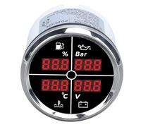 HUSHUI Jauge Multifonctionnelle de 52 Mm avec Affichage Numérique pour Bateau RV, étanche et Anti-poussière, Compteur 4 en 1 pour un Niveau de Carburant Précis, Pression D'huile, Température de