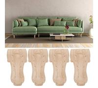 HUSHUI Pieds de Table en Bois Pieds de canapé Magnifiquement Sculptés pour Maison D'hôtes, Bois D'hévéa 15 X 6 Cm, Lot de 4