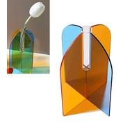 HUSHUI Vase à Fleurs Géométrique en Acrylique, Design Minimaliste Mignon pour Table de Salon, Pièce Décorative Moderne en Acrylique (Tranche de Porte Orange Bleu 20x15x2cm)