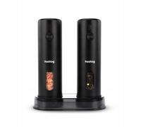 Huslog Moulins à Sel et Poivre Électriques avec LED, Recharge USB-C, Mouture Automatique Réglable, Réservoir 110 ml, Utilisation à Une Main, Socle et Brosse de Nettoyage Inclus, Noir