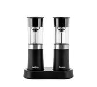 Huslog Moulins à Sel et Poivre Électriques Gravity avec Station USB-C, Mouture Automatique et Réglable, Réservoir 100 ml, Utilisation à Une Main, Mode Éco, Brosse de Nettoyage, Noir