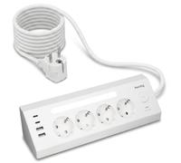Huslog PowerSharp Multiprise 8-en-1, 4 Prises Schuko avec 4 Ports de Charge, Dont 2 USB-C et 2 USB-A, parafoudre, Interrupteur, veilleuse LED, Fixation Murale, câble 1,8 m, 3680 W, Blanc