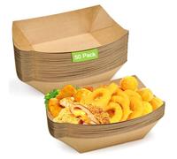 Huucozn 50 Pièces Barquettes en Carton Kraft Plateaux Alimentaires Jetables en Carton Kraft Barquette Frite Bols à Frites en Cartos Bateaux de Service à Emporter pour Collations Salade Sushis