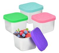 Huucozn Lot de 4 Récipients de Collation en Acier Inoxydable, Pots à Sauce avec Couvercle en Silicone Récipient à Condiments Boîte à Déjeuner Contenants Alimentaires en Acier pour Salades Condiments