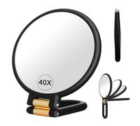 Huucozn Miroir de Maquillage Grossissant 40x, Double Face Grossissement 40X/1X Miroir à Main Portable et Pliable Miroir de Poche avec Poignée Miroir Grossissant pour Maquillage, Beauté de Précision