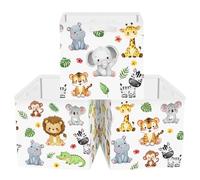 HUUMONSS Boîtes de Rangement Lot de 3 Animaux de La Forêt Paniers de Rangement Cube Lion Girafe Enfant Pliables Coffre à Jouets pour Étagères Livres, Tigre