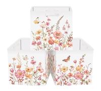 HUUMONSS Boîtes de Rangement Lot de 3 Fleur Sauvage Paniers de Rangement Cube Papillon Jardin Enfant Pliables Coffre à Jouets Garçons Filles pour Étagères Livres,Plantes Sauvages,30x30x30 cm