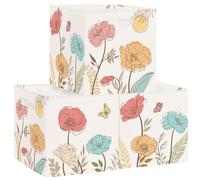 HUUMONSS Boîtes de Rangement Lot de 3 Fleur Sauvage Paniers de Rangement Cube Papillon Jardin Enfant Pliables Coffre à Jouets Garçons Filles pour Étagères Livres,Feuille Boho,30x30x30 cm