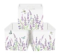 HUUMONSS Boîtes de Rangement Lot de 3 Fleur Sauvage Paniers de Rangement Cube Papillon Jardin Enfant Pliables Coffre à Jouets Garçons Filles pour Étagères Livres,Lavande,30x30x30 cm
