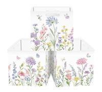 HUUMONSS Boîtes de Rangement Lot de 3 Jardin Floral Paniers de Rangement Cube Papillon Fille Pliables Coffre à Jouets pour Étagères Livres, Fleurs Pastel
